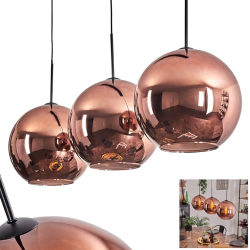 HOFSTEIN Hängeleuchte Koyoto, 3-flammige Hängelampe aus Metall/Glas in Schwarz/Kupferfarben, moderne Pendelleuchte im Retro/Vintage-Design, Ø Schirme 30 cm, E27, Esszimmer, Küche, Wohnzimmer