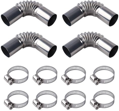ANBOWEI 4pcs Stainless Steel Heater Exhaust Pipes Elbow Connector, 25mm Diesel Heater Exhaust Pipe Angle, Parking Heater Gas Vent Hose Elbow with 8 Hose Clamps for Car Heater Parts