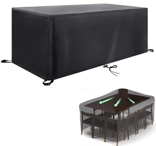 Gartenmöbel Abdeckung Wasserdicht, Schutzhülle Gartenmöbel Winterfest Wasserdicht Anti-UV Oxford Gewebe Abdeckplane Gartenmöbel für Gartentische Terrassenmöbel Outdoor-Tisch Rechteckig 300x150x90cm