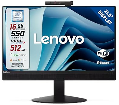 Lenovo All In One ThinkCentre TIO22 22″ Pollici | Intel Core i5 8400T | DP USBC | 16 GB | 512 GB | WebCam Windows 11 Pro Microsoft Office 2021 Professional (Ricondizionato)