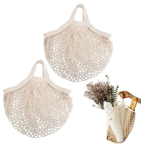 Einkaufstasche Netz,Wiederverwendbare Netztaschen,30*35*10cm Baumwolle Einkaufsnetztasche,Tragbar Netztasche,Einkaufsnetz Netzbeutel,Baumwolle Einkaufsnetz Bags,Einkaufstaschen aus Baumwollseil,2 PCS