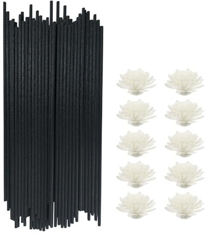 Duftstäbchen 50 Stück Schwarz Raumduft Stäbchen Diffusor Stäbchen Raumduft Diffuser mit 10 Blumen Ersatz Duft Stäbe für Büro,Zuhause, 25cm x 3mm