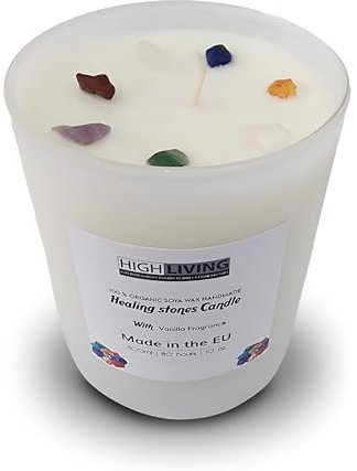 HIGH LIVING Duftkerze Handmade Crystal und Heilsteine, Luxus Meditation Duftkerzen Geschenk-Set für Frauen, Stress Relief spirituelle Heilung Kerzen für Yoga, Aromatherapie (Vanille)