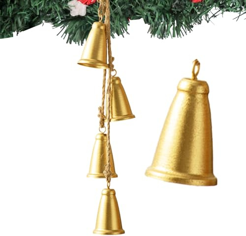 Weihnachtsglocken, goldfarbene Kuhglocken, Dekoration für den Innenbereich, rustikales Messing, Vintage, zum Aufhängen für Weihnachtsbaumdekoration, Türknauf (Kegel)