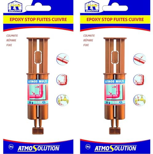Atmos 1122 Soudure A Froid ÉPOXY Stop FUITES CUIVRE-28 GR-ATMOSMULTI, Cuivré/translucide (Lot de 2)