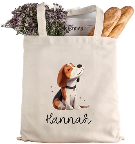 kleinebuchstaben Personalisierte Baumwolltasche Stofftasche mit Wunschname - Kinder Beutel Jutetasche Kindertasche & Wunschname - Wechselwäsche - Tragetasche Jutebeutel (Hund Beagle)
