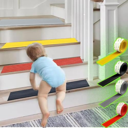 QSPNVFB Gummi Stufenmatten, Breit 10cm rutschfeste Treppenstufen Abdeckleiste, Treppen Trennstreifen Für Außen Innenbereich, Treppenprofil Selbstklebend(Grey,3-m)