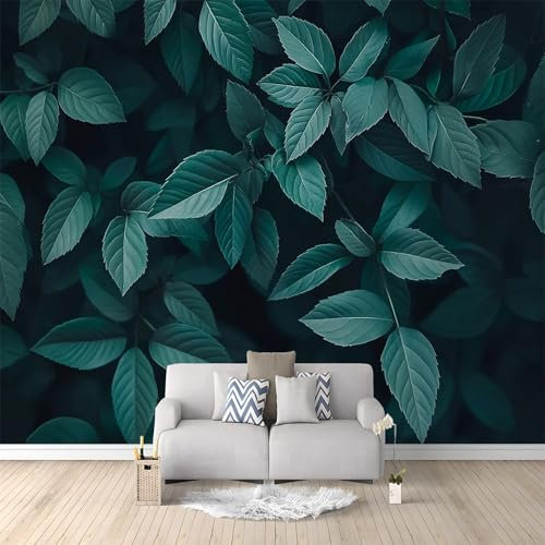 Dunkelgrüne Blätter Tapete Wandbild 3D Fototapete Dunkelgrün Vliestapete Wandtapete Foto für Modernes Design der Fernseh Hintergrund Wand-Kunst-Deko, 400x280 cm