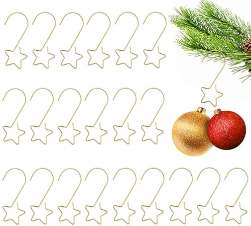 60 ganci a sfera per palline di Natale oro, ganci per palline di Natale, piccoli ganci per albero di Natale, in metallo, a forma di stella S, per ciondoli decorativi e decorazioni per albero di Natale