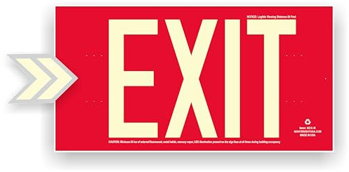 OSHA/ASTM/ANSI American Standard Photoluminescent Exit Sign Aluminum 36.2 cm x 19.1 cm Weather Proof NightBright USA Item:NCC-R