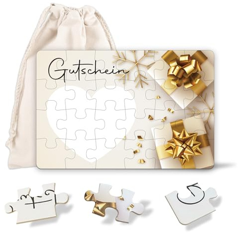 24-teilig Gutschein Puzzle mit Baumwoll-Säckchen für Weihnachten, Gutscheine zum selber ausfüllen - Wunschgutschein, personalisierte Geschenke für Frauen Männer Freund