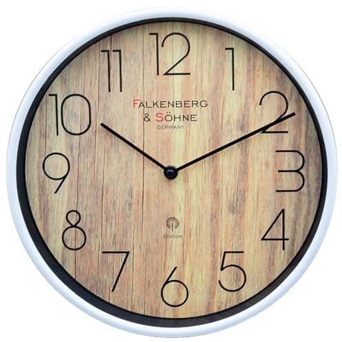 Falkenberg & Söhne Funkwanduhr mit Holzoptik-Zifferblatt, 30 cm, Quarzuhrwerk, DCF77-Signal, Kunststoff, Mineralglas (Weiß)