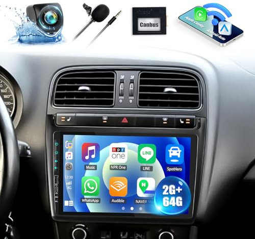 CAMECHO 2+64GB Android 13 Car Stereo for Volkswagen VW Polo 2010-2016 with Wireless Carplay Android Auto, 9 Touch Screen Bluetooth Car Radio with GPS WiFi FM RDS Head Unit with HD Reversing Camera