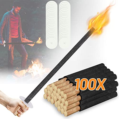 Ansobea 100 Stück Wachsfackel, 42cm Fackel mit 45 Minuten Brenndauer mit Handschutz, Fackeln für draußen, Lagerfeuer, Outdoor