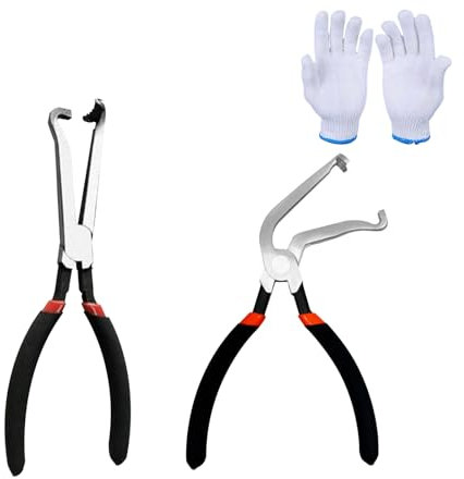 Hose Clamp Pliers, 2Pcs Electrical Disconnect Plier, Pulling Tool for Easily Disconnection Locking Push Tab Connectors Fuel Line Car Repair Pliers Tools (C-Straight + Bend)