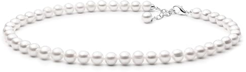Gaura Pearls Perlenkette - ECHTE RUNDE Süßwasserzuchtperlen, weiß, 9 mm, 45-48 cm, 925 Silber