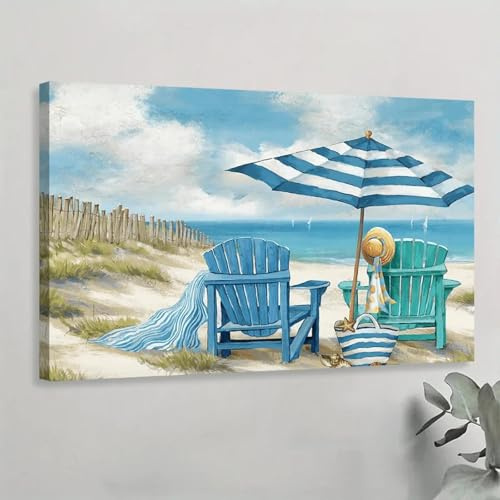 PEWFBS Leinwandbild mit blauem Ozean, Strandkorb-Bilddruck, Wandkunst, abstrakte Bilder, Leinwandkunstwerk für Wohnzimmerdekoration, 60 x 80 cm, ohne Rahmen