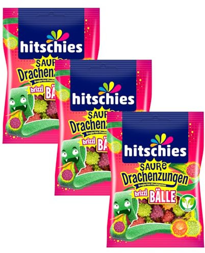 3 er Pack hitschies Saure Drachenzungen brizzl Bälle 3 x 100g