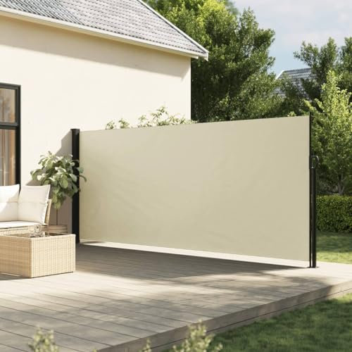 IKAYAA Seitenmarkise Ausziehbar Markise 180 x 300 cm, Sichtschutz, Sonnenschutz, Blickdicht, Seitenrollo, für Balkon, Terrasse, Garten, Creme