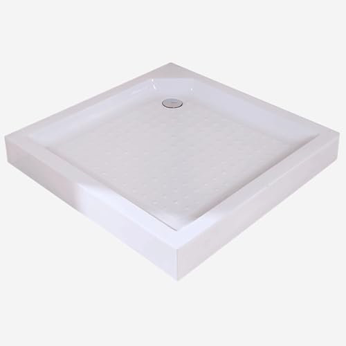 Bac de Douche Carré avec Pieds Réglables, Receveur de Douche en Acrylique, Capacité de Charge de 250 kg, Surface Texturée Antidérapante(70x70cm/27.5x27.5in)