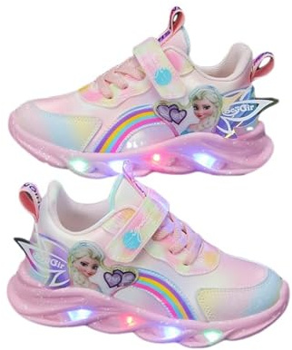 ELSA Kinderschuhe mit Licht von 2 bis 12 Jahre, Prinzessin Schuhe Kinder, LED Leuchtschuhe Mädchen Turnschuhe mit Klettverschluss 27 - 37EU Hallenschuhe Outdoorschuhe Sneakers(Pink leather,28 EU)