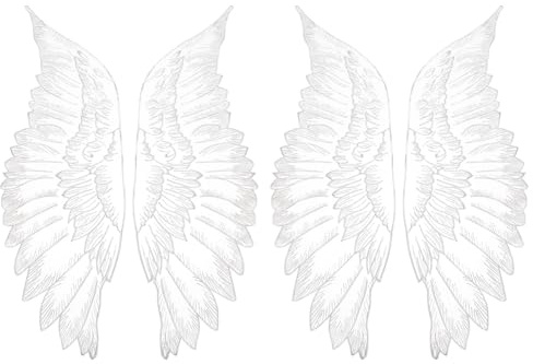 MAYJOYDIY 4 Paar Spiegelpaar Flügel Organza Spitzen Applikation Feenflügel Flicken Engelsfederflügel Flicken Stickerei Aufnäher Verzierungen Für Hochzeitskleid DIY Basteln Party Nähen Kleidung
