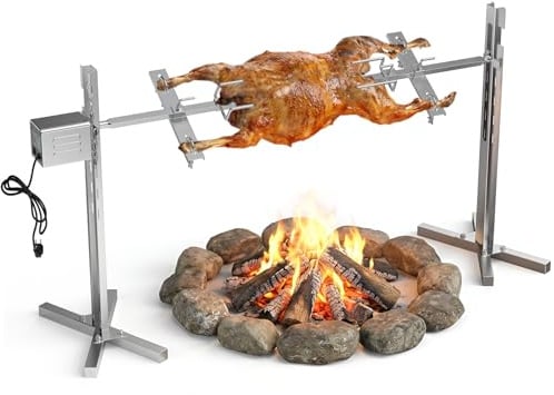 DOBADN Elektrischer Rotisserie Kit für ganze Schweinebräter, Heavy Duty Spit Rotisserie Kit für Lamm mit 5-stufiger Höhenverstellung, Edelstahl BBQ Spit Turner für Outdoor Lagerfeuer Schweinebraten