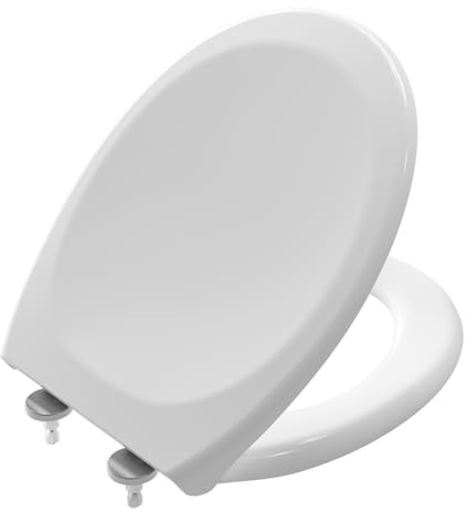 CECIPA Toilettendeckel mit Absenkautomatik, WC Sitz aus bruchsicherem PP, Klobrille mit Schnellverschluss, einfache Montage mit Schablone, ergonomisch, passt auf Standard-Toiletten – Weiß