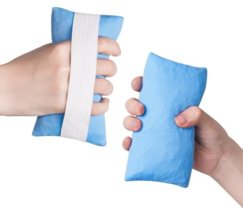 BOLGRLONG 2PC Palm Protector Filled with PE Hose, Hand Contracture Cushions Made of Blue Breathable Fabric, Finger Grip with Elastic Band for Stroke Hand, Arthritis Parkinson Dementia