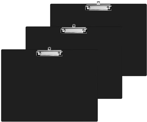 Lot de 3 porte-blocs A3 avec trou, clip de suspension avec pince, planche à écrire en plastique au format A3 paysage, pour bureau, école ou restaurant (noir)