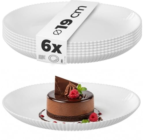 KADAX Dessertteller 19 cm im 6er Set, weiße Frühstücksteller aus Opalglas, Kuchenteller, kleine Teller für Kuchen, Dessert & Frühstück, Spülmaschinenfest (Weiß)