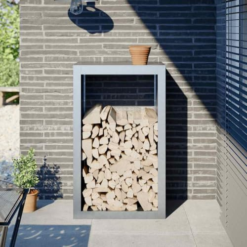Refined Brennholzregal Kaminholzregal mit Stauraum Holzregal für Brennholz Feuerholzregal Kaminholzständer 60x40x100 cm Verzinkter Stahl