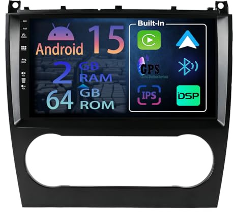 [2+64GB] 9 Zoll Android 15 Autoradio für Mercedes Benz C Class W203 W209 C180 C200 2005-2009 Radio Carplay Stereo Wireless Mit Car Play GPS Navi Bildschirm Bluetooth Navigation Player