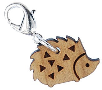Miniblings Igel Garten Wildtier Charm Herbst Tier Holz gelasert - Handmade Modeschmuck I Kettenanhänger versilbert - Bettelanhänger Bettelarmband - Anhänger für Armband
