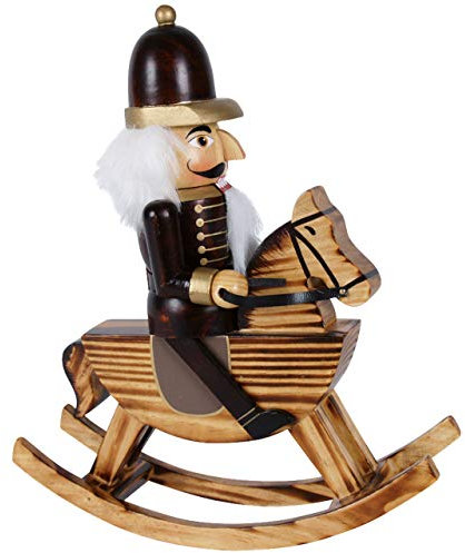 Nussknacker Kunsthandwerks-Stil Soldat auf Schaukelpferd braun gebeizt / 25 cm/weihnachtlicher Nussknacker/handbemalte Deko Figur aus Holz/weihnachtlich dekorieren