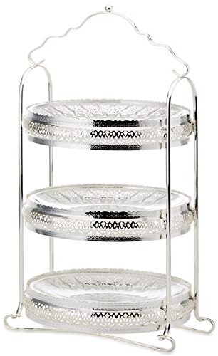 versilberte Etagere mit 3 Etagen - großer Servier-Ständer 45 cm mit 3 Tellern - Deko-Ständer 3-stöckig - ideal für Obst, Pralinen, Nüsse, Konfekt, Gebäck oder Snacks