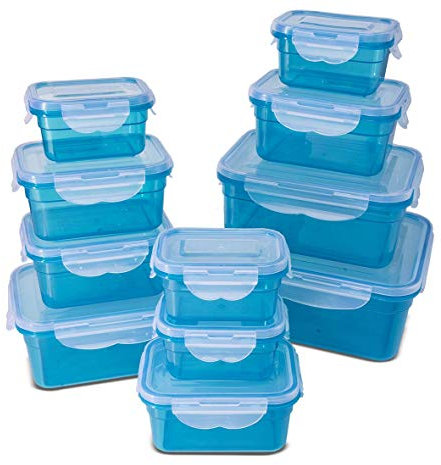 My Home Frischhaltedosen Klickverschluss, Luftdichte Aufbewahrungsboxen, 22 Teile, geeignet für Mikrowelle, Gefrierschrank und Spülmaschine, blau (Set von 11 Boxen - insgesamt 22 Stück)