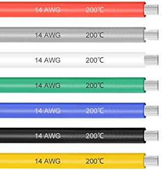 sourcing map Cable de silicona de 14 AWG Alambre de cobre trenzado de cable eléctrico de 3 pies de 7 colores.
