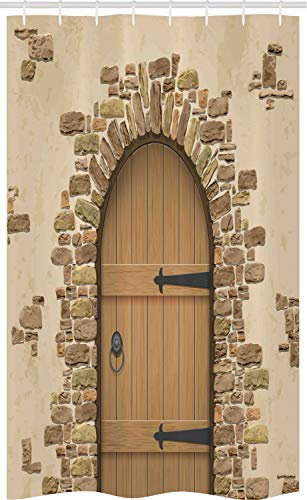 ABAKUHAUS Rustikal Schmaler Duschvorhang, Weinkeller Architektur, Badezimmer Deko Set aus Stoff mit Haken, 120 x 180 cm, Sand Braun Hellbraun