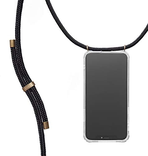 KNOK Handykette Kompatibel mit Apple iPhone 11 - Silikon Hülle mit Band - Handyhülle für Smartphone zum Umhängen - Transparent Case mit Schnur - Schutzhülle mit Kordel in Schwarz
