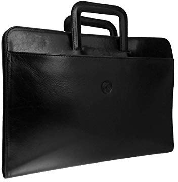 GIUDI ® Laptop MacBook Hülle Mit Griff Aktenmappe Sleeve 17 Zoll Rindsleder Schwarz Reisverschluss Echtleder