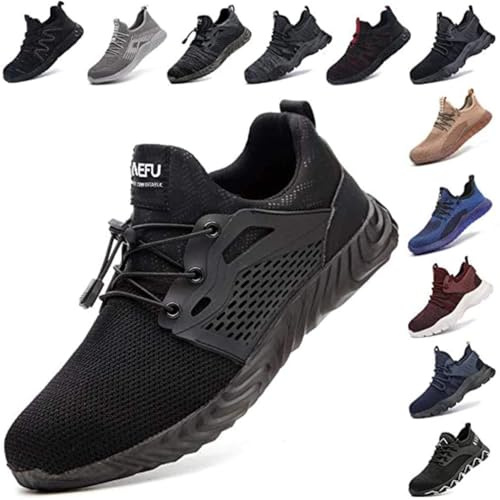 Safety Shoes for Men Steel Toe Cap Trainers Womens Lightweight Work Boots Mesh Breathable Construction Industrial Sneakers Black Blue Grey Green Pink Size 3.5-13 UK Black 3.5 UK (36 EU)