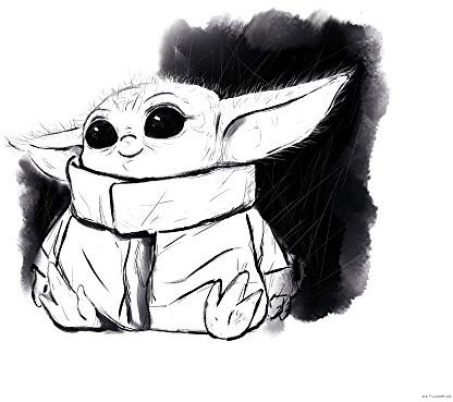 Komar Star Wars Wandbild | Mandalorian The Child Sweet Black White | Baby Yoda, Dekoration, Wandbild, Poster, Kunstdruck | Größe 40 x 30 cm | ohne Rahmen | WB-SW-011-40x30
