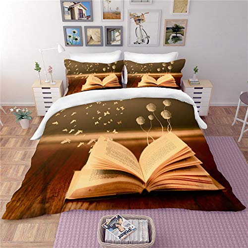 Ouduo 3D Bettwäsche-Set, Bettwäsche Set 100% Mikrofaser mit Reißverschluss Sparset Bettbezug mit Reißverschluss und Kopfkissenbezüge (Bücher,3pcs-135x200cm)