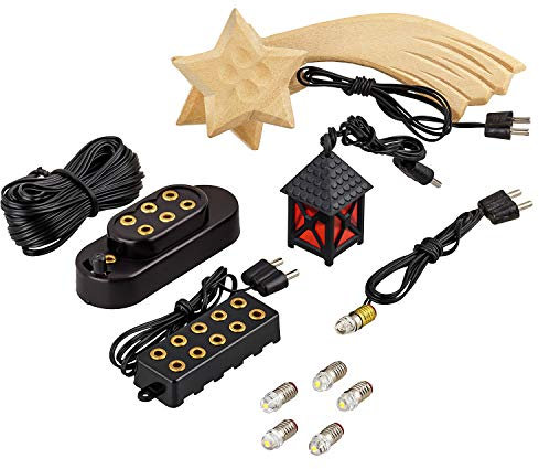 MaMeMi Leuchtstern mit ZUBEHÖR FÜR KRIPPENBELEUCHTUNG mit Elektrokabel, Laterne, Glühbirnchen, Verlängerungskabel etc [Krippenbedarf/Zubehör für Weihnachtskrippen]
