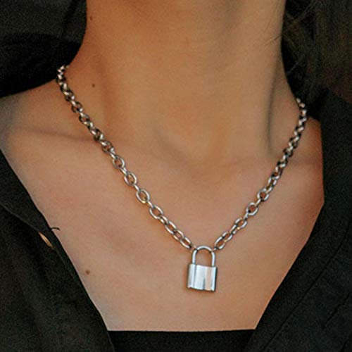 TseenYi Punk Lock Silber Halskette Vorhängeschloss Anhänger Halskette Kette Schmuck Mode Kette Halsketten Schmuck für Frauen und Mädchen