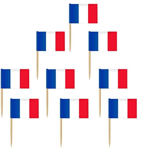 STOBOK 100Pcs Frankreich Flagge Zahnstocher Französisch Fahnen Cupcake Topper Cocktail Lebensmitteln Flagge Sticks Kleine Mini Land Picks für Feier Party Dekoration