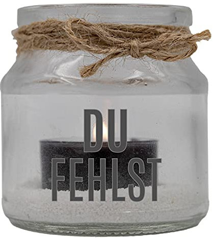 WB wohn trends Trauer-Windlicht Glas mit Teelicht und Sand, Du fehlst, 8x7cm Trauer-Licht mit Trauer-Kerze Gedenk-Kerze schwarz