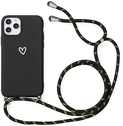 Yoedge Funda con Cuerda para Xiaomi Redmi Note 10 Pro/Note 10 Pro MAX, Carcasa con Cadena Cordón Ajustable Colgante Correa Corazón Blanco Silicona Mate AntiChoque Suave TPU Cover para (6,67), Negro
