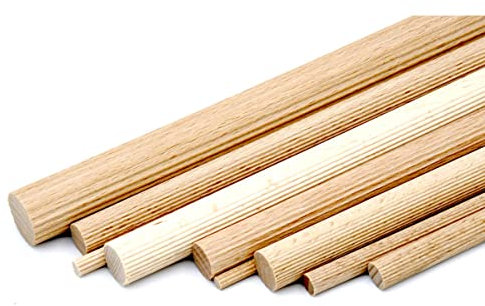 siwitec geriffelter Rundstab aus Holz, gerillt, Buche, 5er Set, 12mm, Dübelstange, Länge 1000 mm